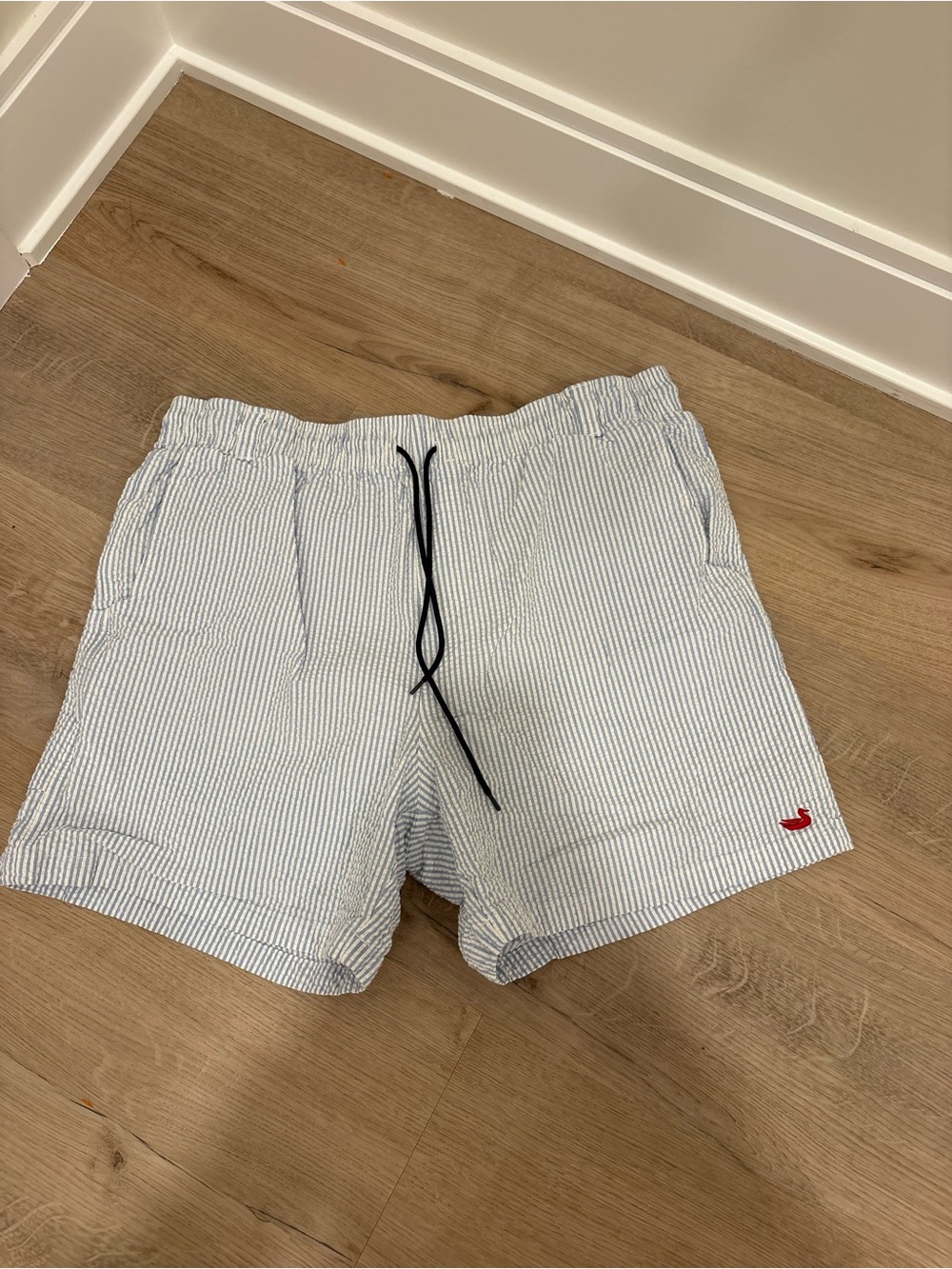Southern Marsh Light Blue and White Seersucker Swim Trunks